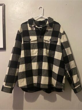Express Black and Cream Buffalo Check Shirt Jacket